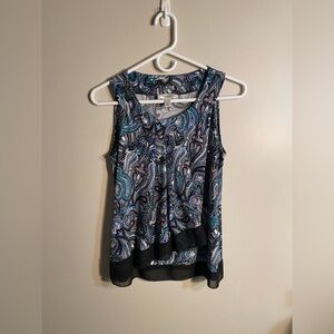 Dress Barn Sleeveless Blue Paisley Top | Blue Purple White Black | Size: S